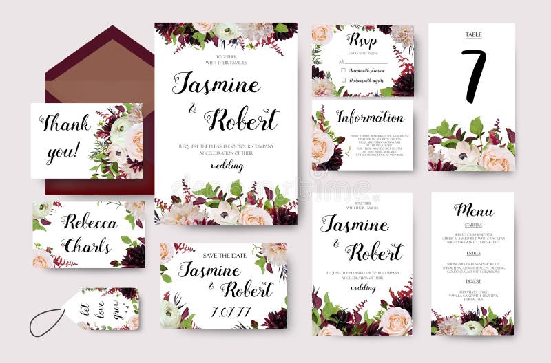 Wedding invitation flower invite card design with garden peach