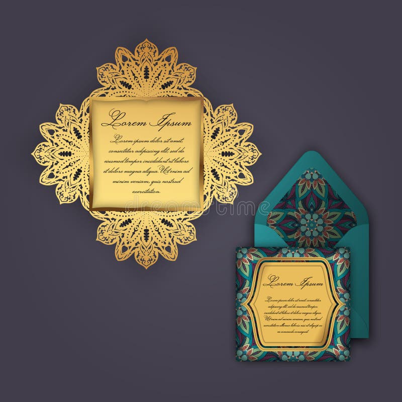 Wedding Invitation Or Greeting Card With Vintage Floral Ornament. Paper Lace Envelope Template ...