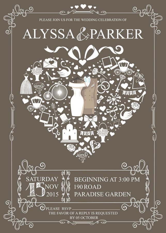 Wedding invitation with heart composition.Wedding