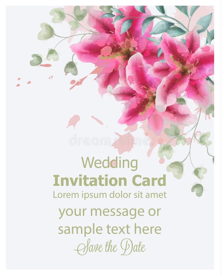 Wedding invitation lily flowers watercolor Vector. Beautiful vintage pink colors floral decors vector illustration Wedding invitation lily flowers watercolor Vector. Beautiful vintage pink colors floral decors vector illustration