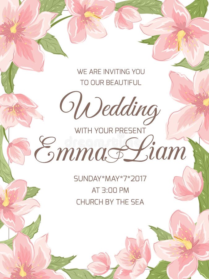 Wedding invitation magnolia sakura border frame stock illustration Wedding invitation magnolia sakura border frame stock illustration
