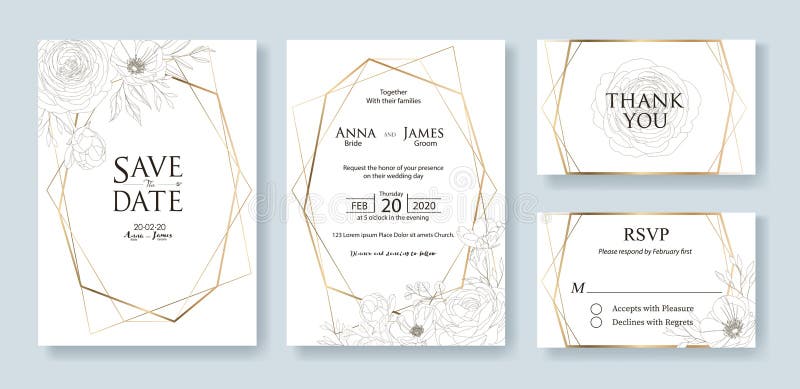 Wedding Invitation, save the date, thank you, rsvp card Design template. Vector. Flower, rose, greenery.