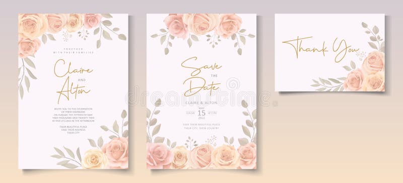 Wedding invitation template with soft color blooming flower vector illustration