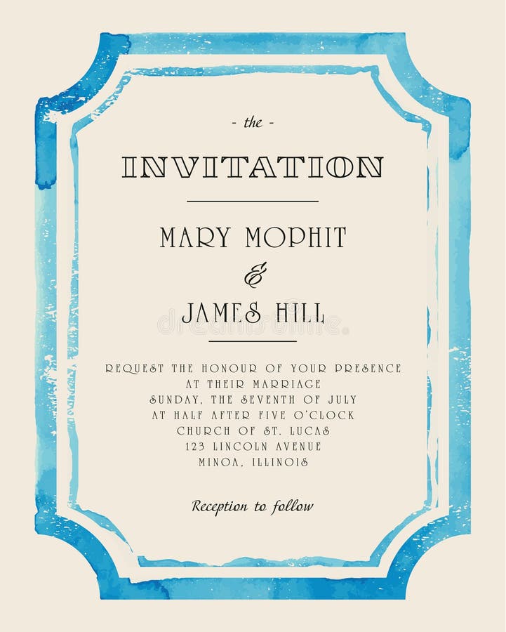 Wedding invitation with watercolor frame vector illustration