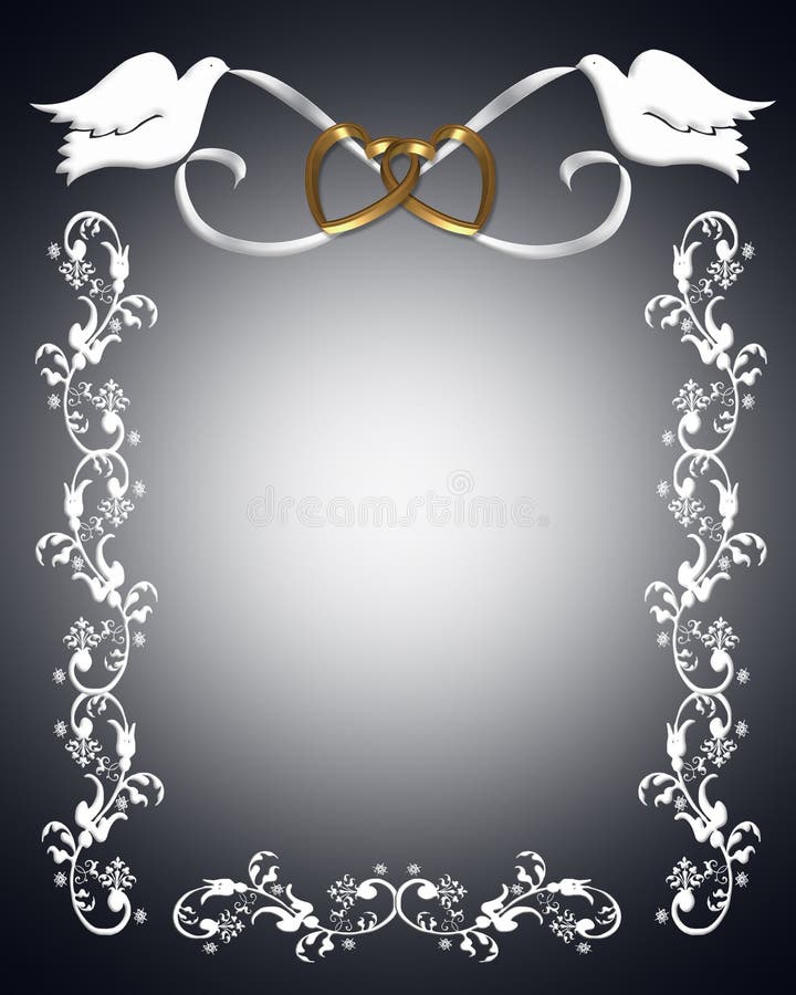 Tridimensional ilustraciones invitaciones de boda,marco,Día de San Valentín o una invitación bebé relacionado corazón,blanco cintas a paloma sobre el negro.