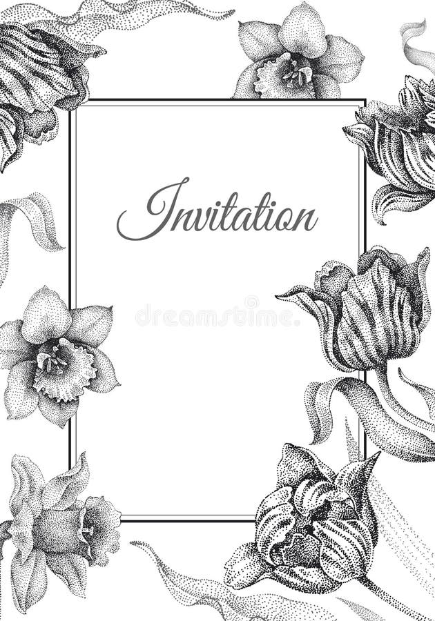 Wedding invitations templates cards with flowers tulips and narc stock illustration Wedding invitations templates cards with flowers tulips and narc stock illustration