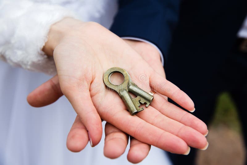 Wedding Key in Hands of Bride and Groom Stock Photo Image of giving