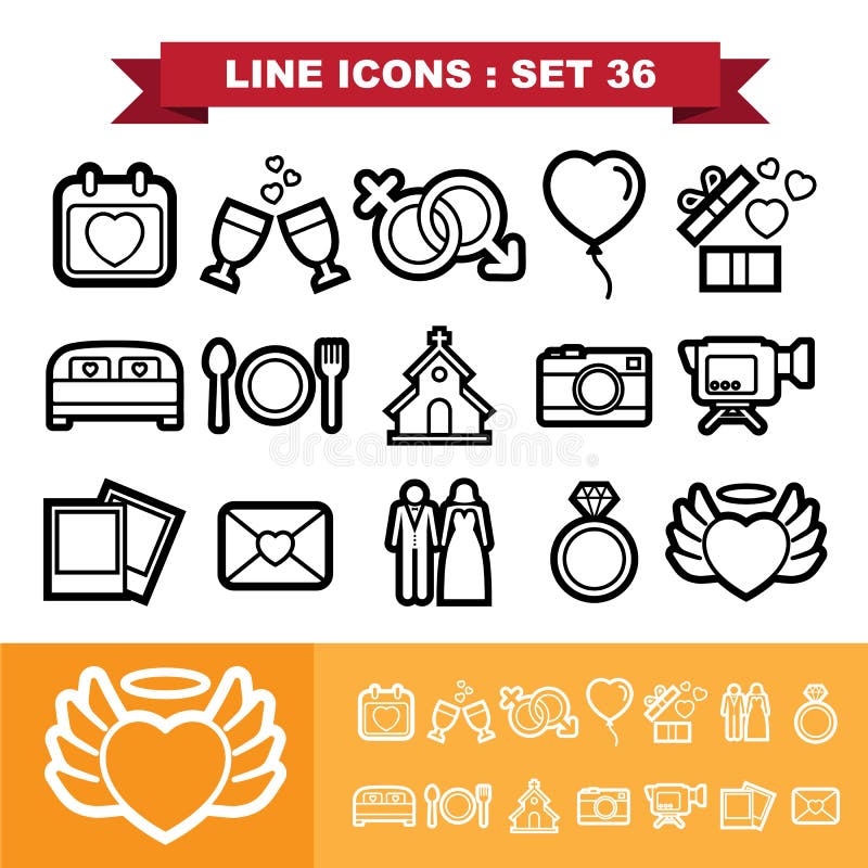 Wedding love Line icons set 36