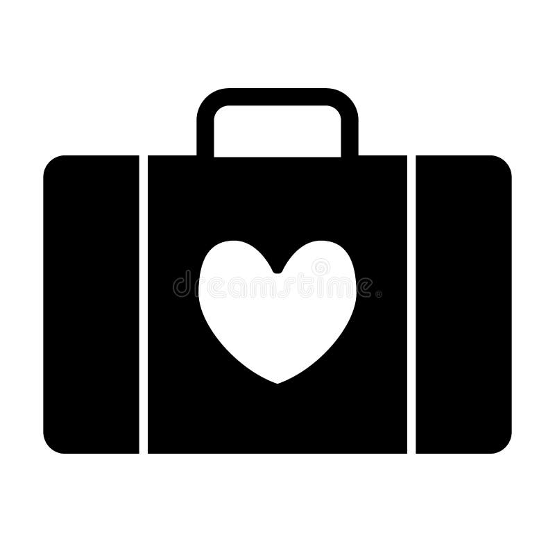 Wedding Luggage Solid Icon. Suitcase with Heart Vector Illustration