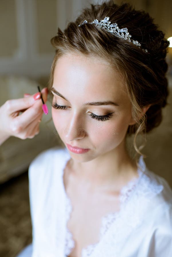 Wedding Makeup Artist Making a Make Up for Bride Stock Photo - Image of ...