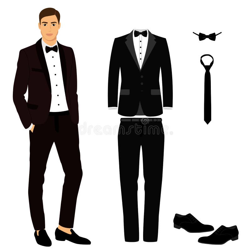 Wedding Men`s Suit with Shoes, Tuxedo. Stock Vector - Illustration of  expensive, elegant: 97188033
