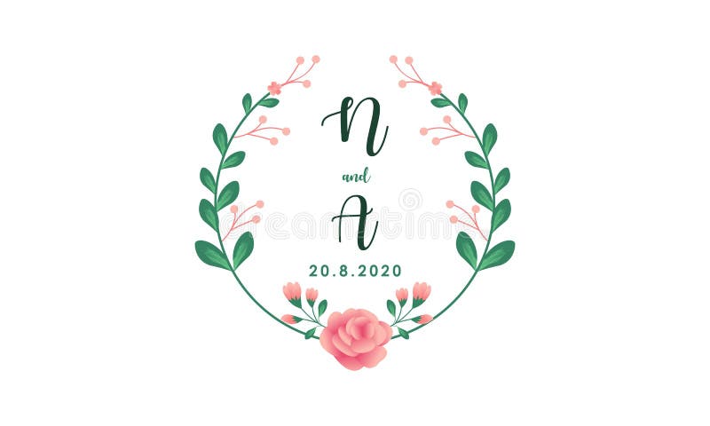 Wedding Monogram Logo. Watercolor Floral Frame For Invitation Card