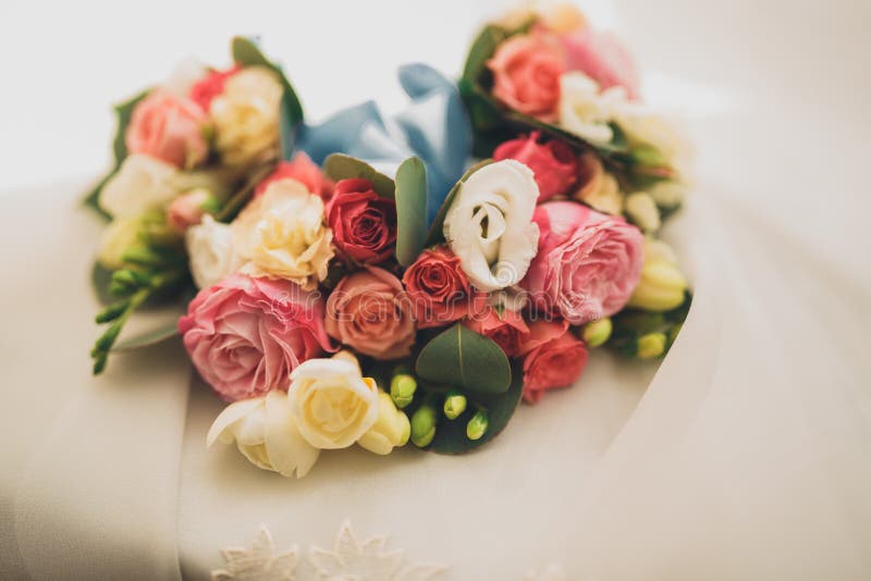 Wedding Perfect Bridal Bouquet of Different Flowers Stock Photo Image
