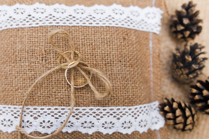 Wedding pillow and ring closeup. Wedding cone stock images, royalty-free photos and pictures