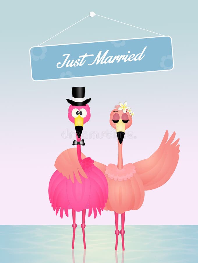 Wedding of pink flamingos stock illustration. Illustration of love