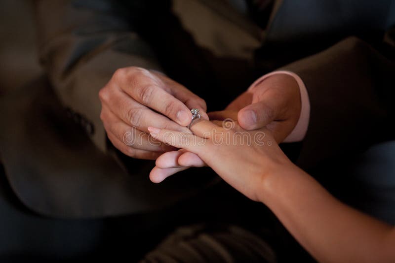Wedding Ring on the Bride Finger Stock Photo Image of concept