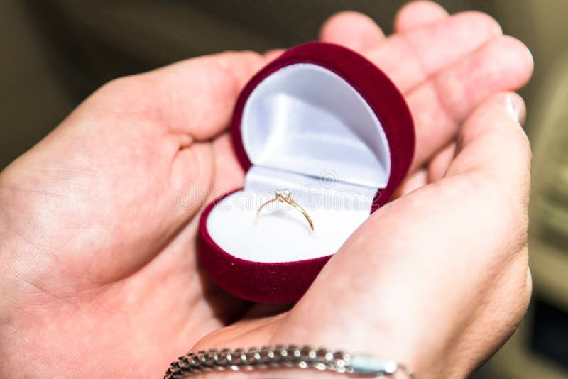 Wedding Ring in the Hands of a Man Stock Image Image of diamonds