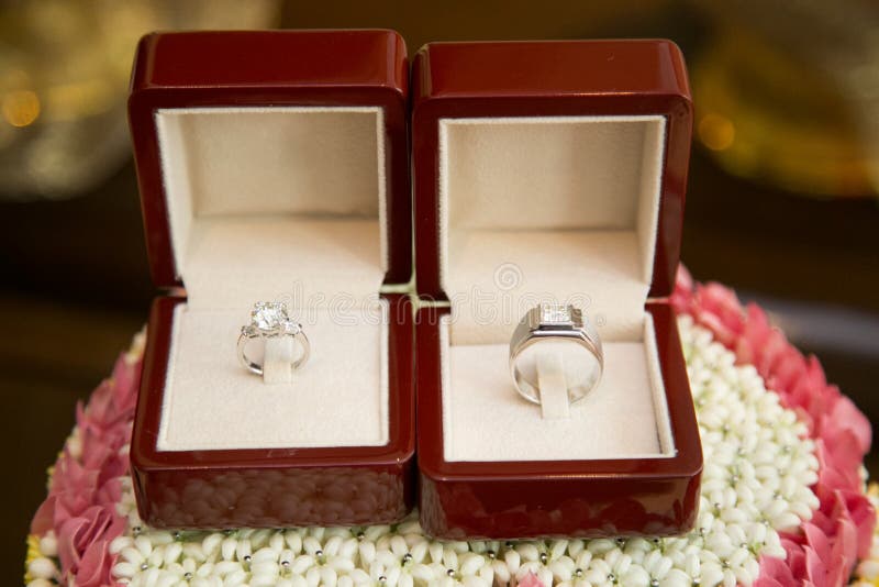 Wedding Rings in Wedding Ceremony,Thai Wedding Rings in an Open Box on ...