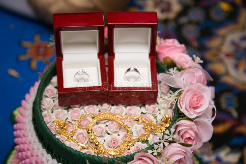 Wedding Rings in Wedding Ceremony,Thai Wedding Rings in an Open Box on ...