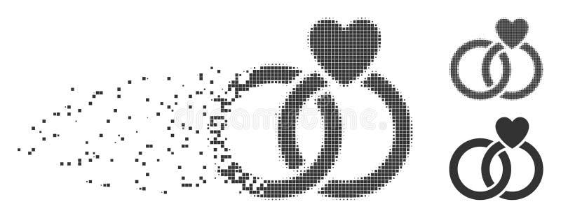 Wedding Rings Decomposed Pixel Halftone Icon stock illustration