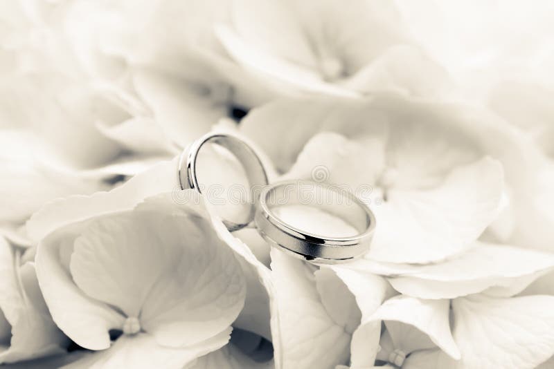 Snubné Prstene detail s bielymi kvetmi.
