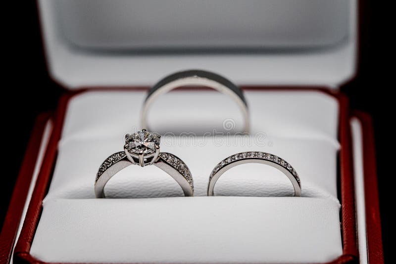 Wedding Rings in a Gift Box on White Background Stock Photo Image of