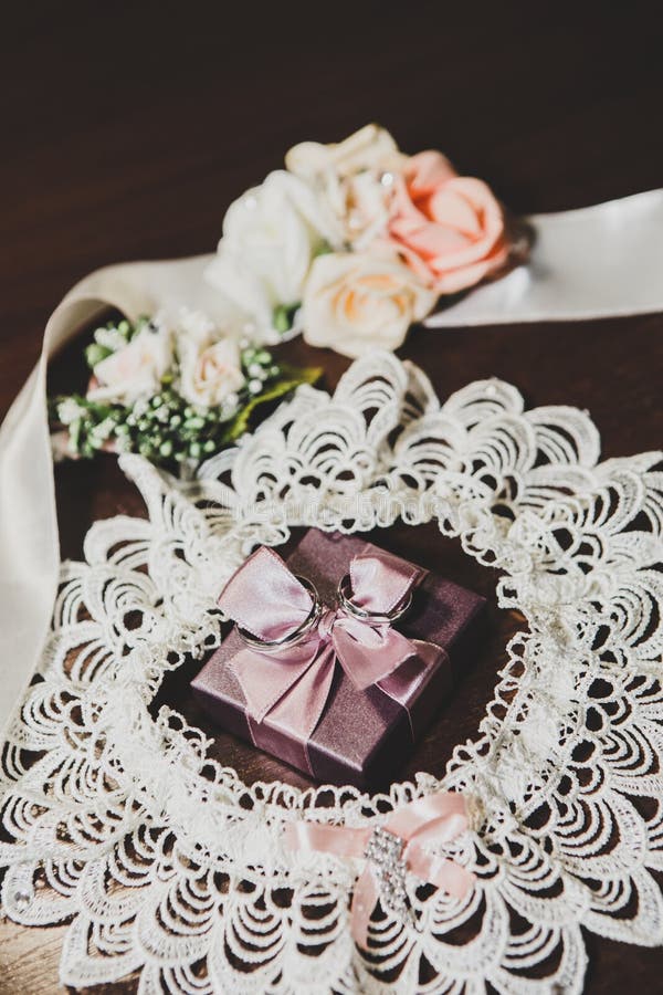 Wedding Rings on Gift with Bow Stock Photo Image of giftwrapped