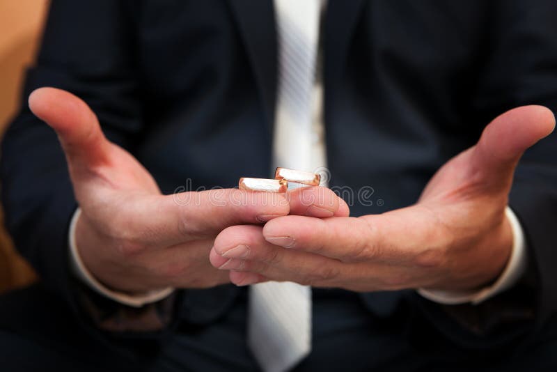 Wedding Rings on a Hand of the Groom Stock Photo Image of gold