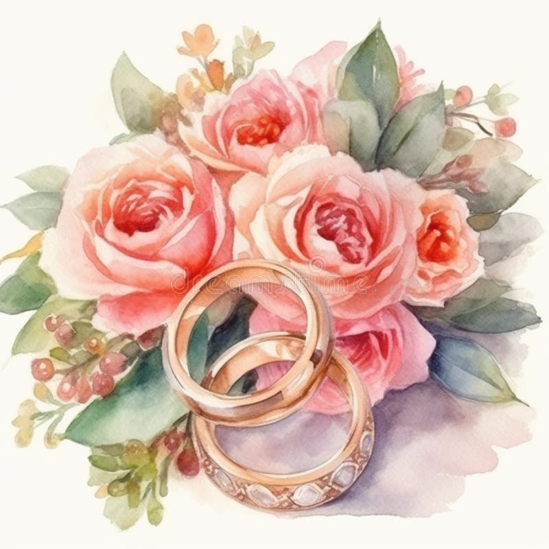 Wedding rings with flowers stock illustration. Illustration of flower
