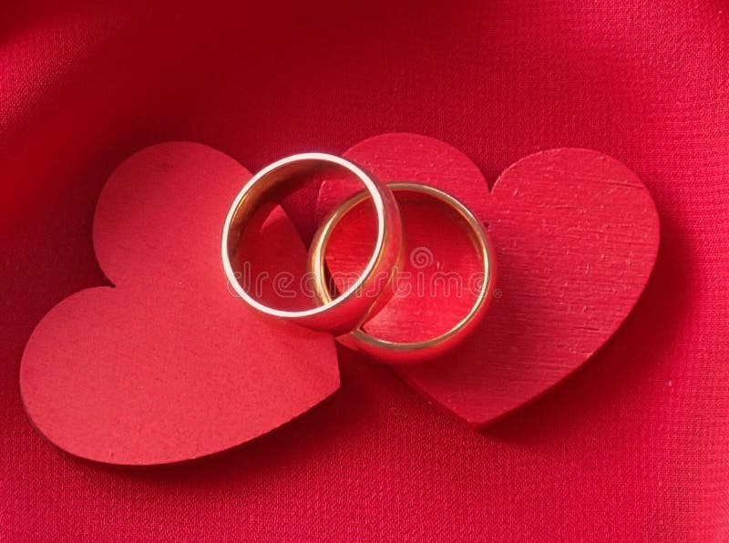 Wedding Rings on Red Hearts Stock Photo Image of gift, romantic 83872592