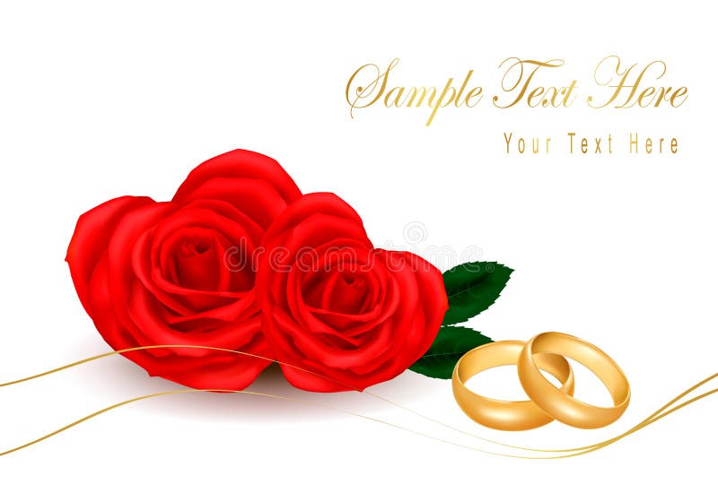 Wedding rings and roses bouquet. Vector