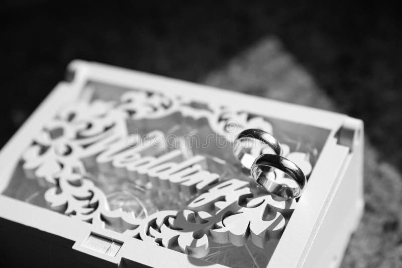 Wedding Rings, Wedding Rings on a Wooden White Box Stock Photo Image