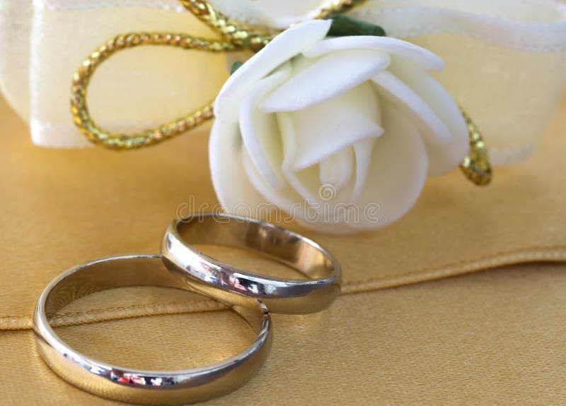 Wedding rings on the yellow silk