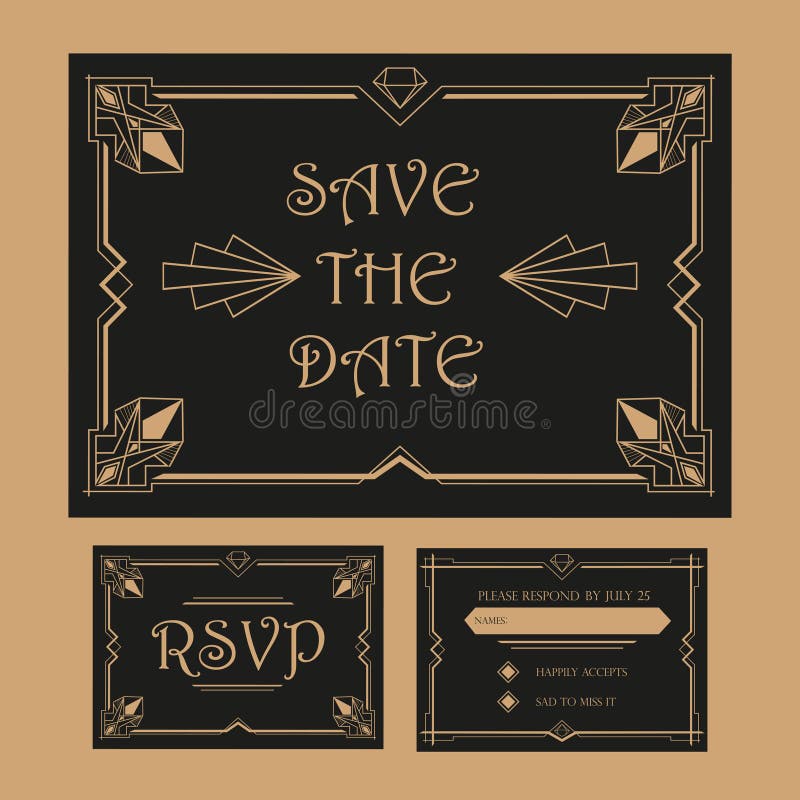 Wedding Save The Date and RSVP Card - Art Deco