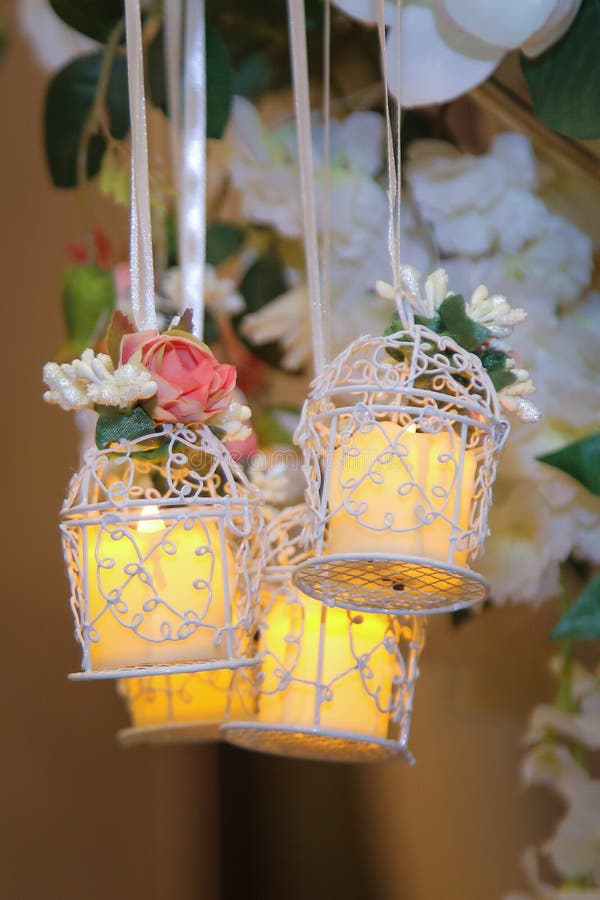 Wedding Souvenirs Decorated with Flowers Inside it Candle Stock Photo