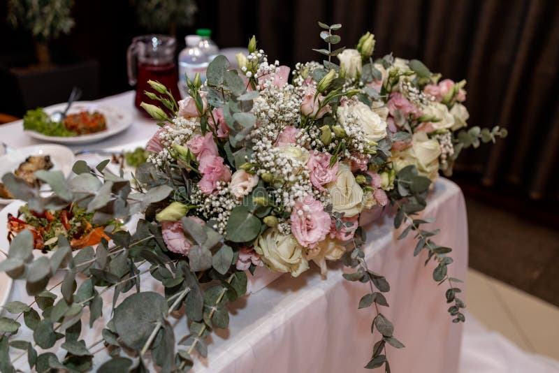 Wedding Table with Food and Decor in the Restaurant Stock Photo Image