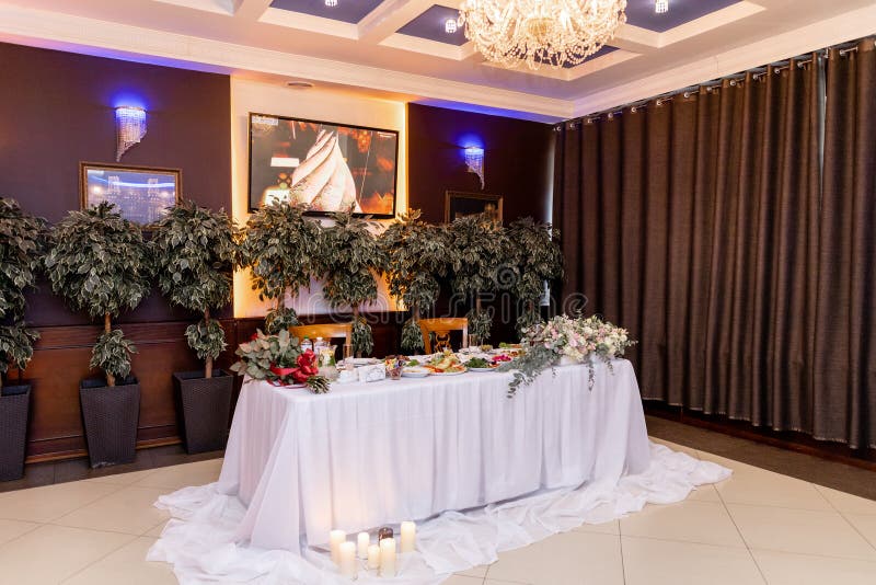 Wedding Table with Food and Decor in the Restaurant Stock Image Image