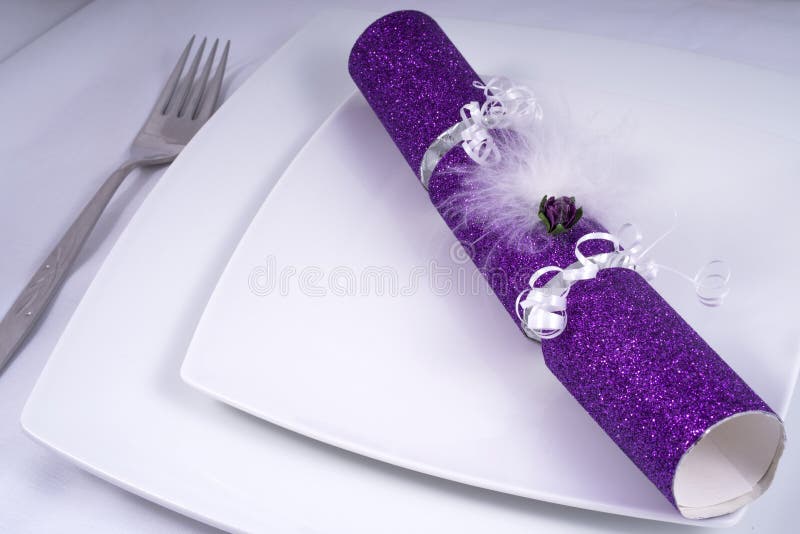 Wedding Table Place Setting with a Traditional Cracker stock images