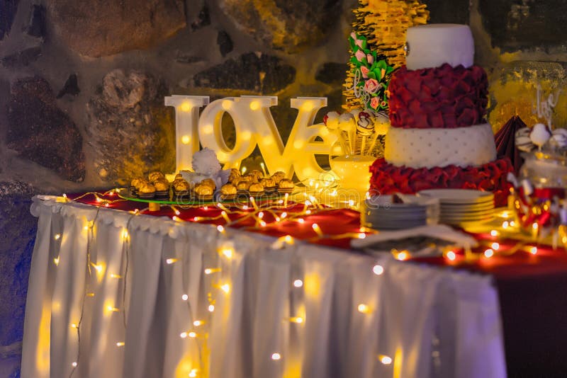 Wedding Tables with Decoration and Dishes in the Restaurant Stock Image