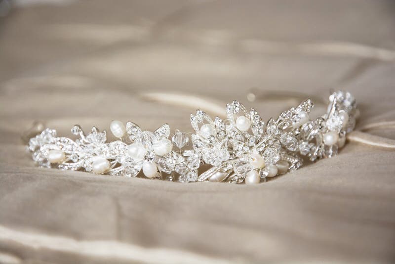 Beaded Tiara on Black Surface Stock Image Image of marriage