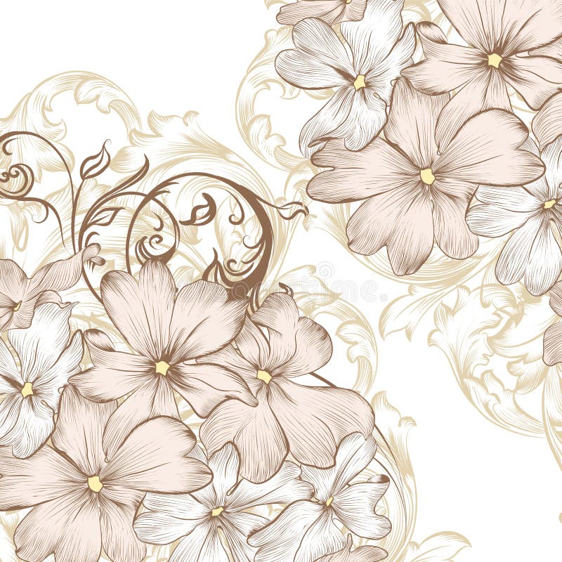 Wedding vector background with hand drawn stylized flowers in re