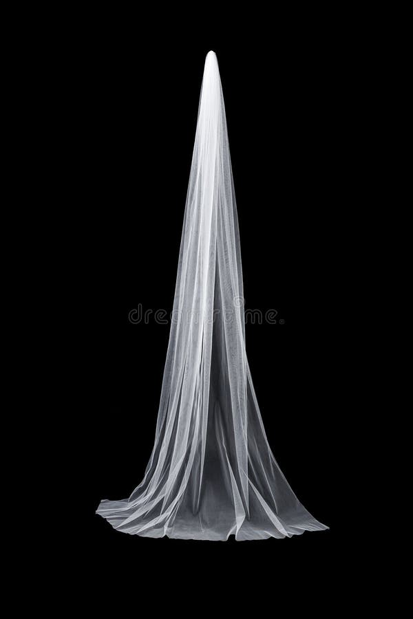 Wedding White Bridal Veil Isolated on Black Background Stock Image