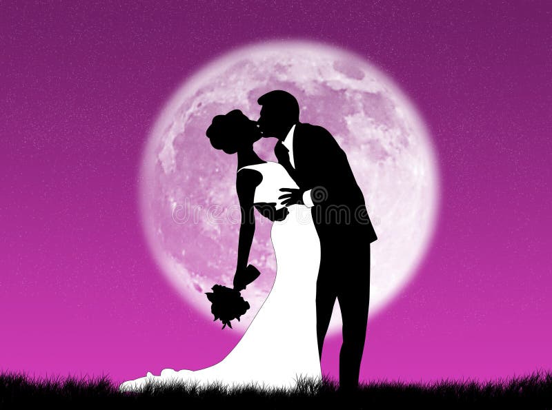 Sposa e lo sposo baci la luna.