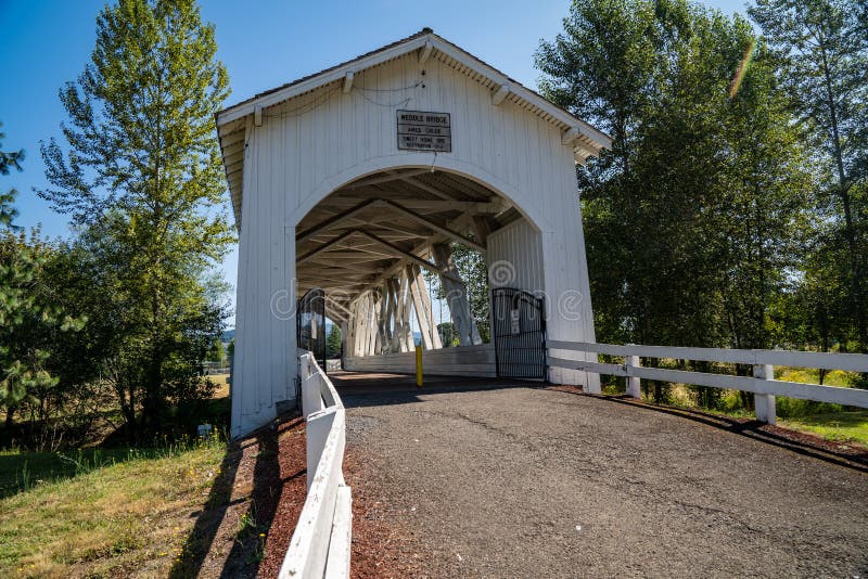 Weddle Bridge, a Covered Bridge in Sweet Home, Oregon Stock Photo