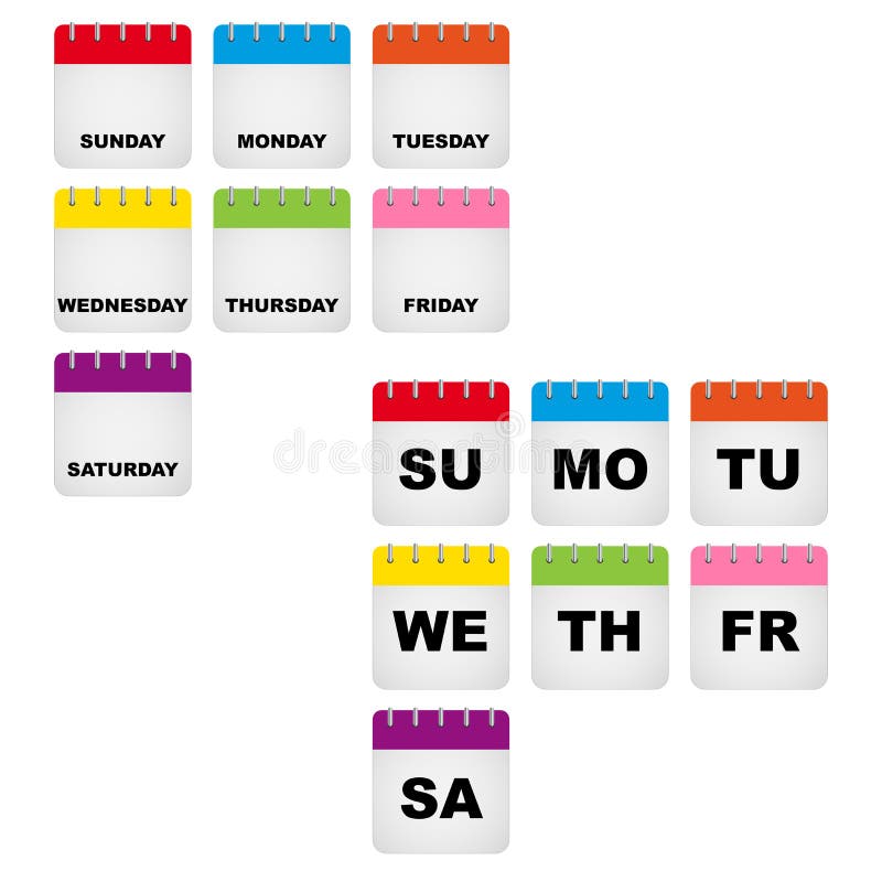 Set Of Days Of The Week Stickers With Lettering Stock Illustration -  Download Image Now - Arrival Departure Board, Calendar, Calendar Date -  iStock