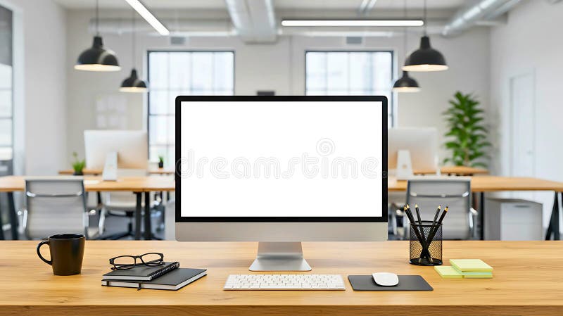 Modern Office Workspace with Blank Screen Computer vector illustration