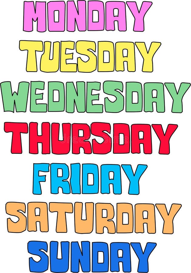 Set Of Weekdays Monday Tuesday Wednesday Thursday Friday Saturday Sunday  Stock Illustration - Download Image Now - iStock