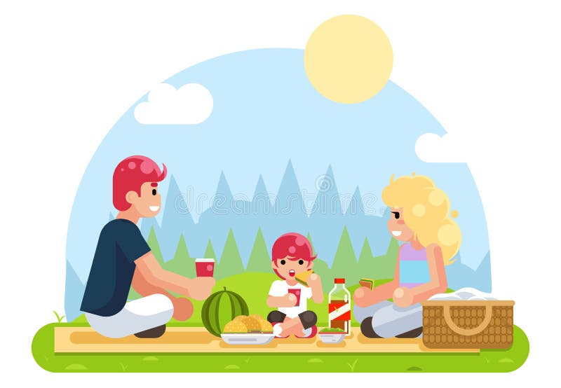 Weekend les vacances de famille sur l'illustration plate de vecteur de conception de nourriture de nature illustration libre de droits Weekend les vacances de famille sur l'illustration plate de vecteur de conception de nourriture de nature illustration libre de droits