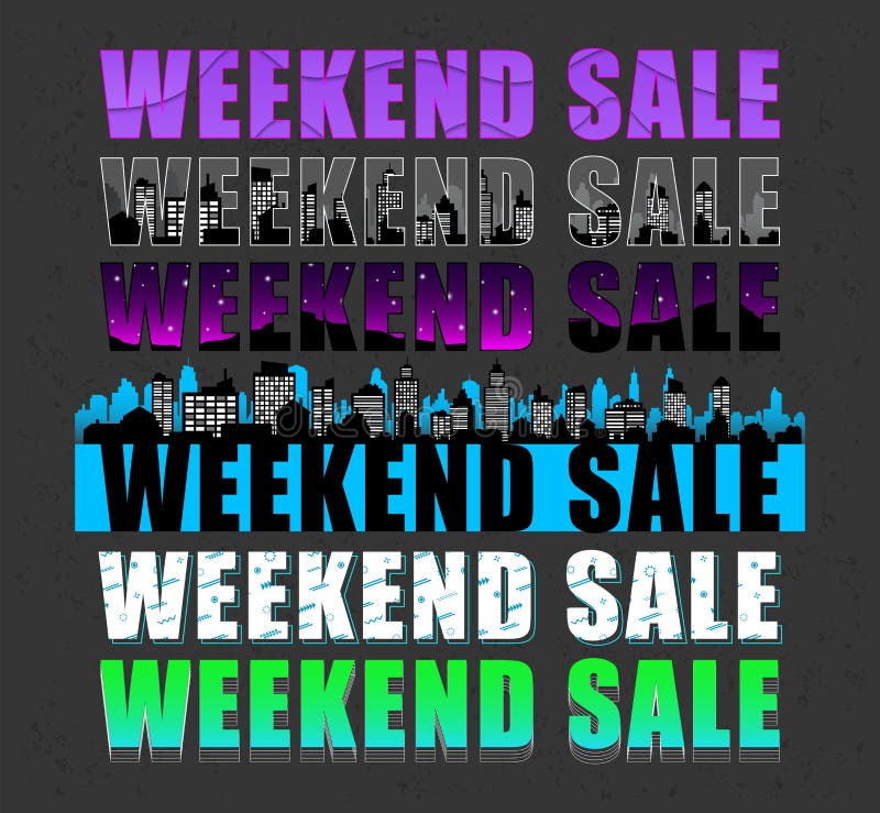 Weekend Sale Lettering Design Set Stock Vector - Illustration of ...