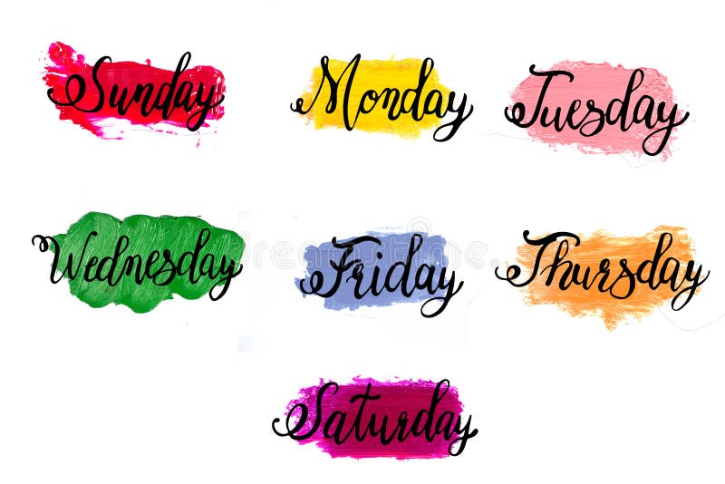 Days Of The Week Monday Tuesday Wednesday Thursday Friday Saturday Sunday  Vector Illustration Lettering Ink Illustration - Arte vetorial de stock e  mais imagens de Agenda Pessoal - iStock